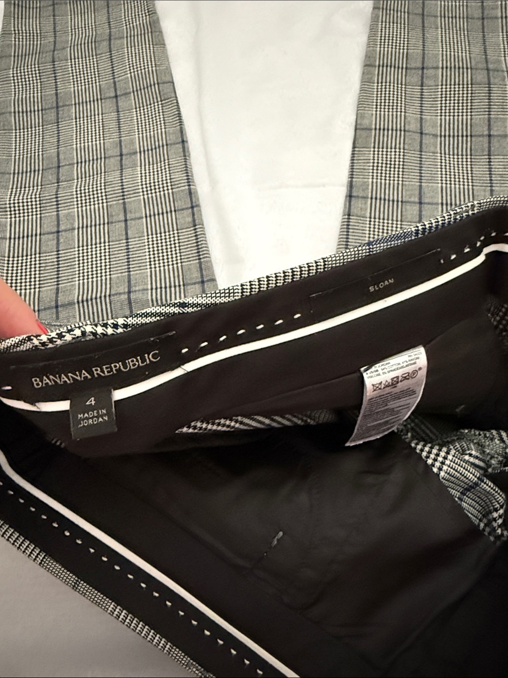 Banana Republic Sloane Plaid Dress Pants in Black, White & Navy - Picture 4 of 4